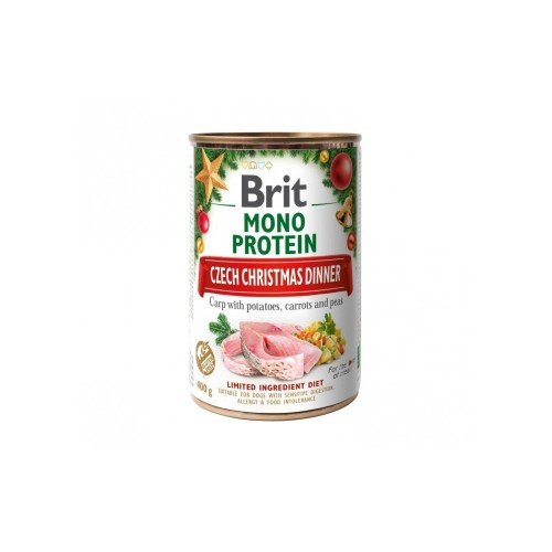 Корм вологий Brit Mono Protein Christmas д/собак Різдвяна вечеря короп, картопля, морква, горошок 400 г