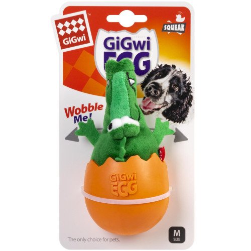 Іграшка для собак Крокодил-неваляшка з пискавкою GiGwi EGG, текстиль, гума, 14 см