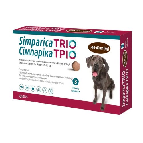 Сімпаріка ТРІО Жувальні таблетки для собак, 40,1-60кг